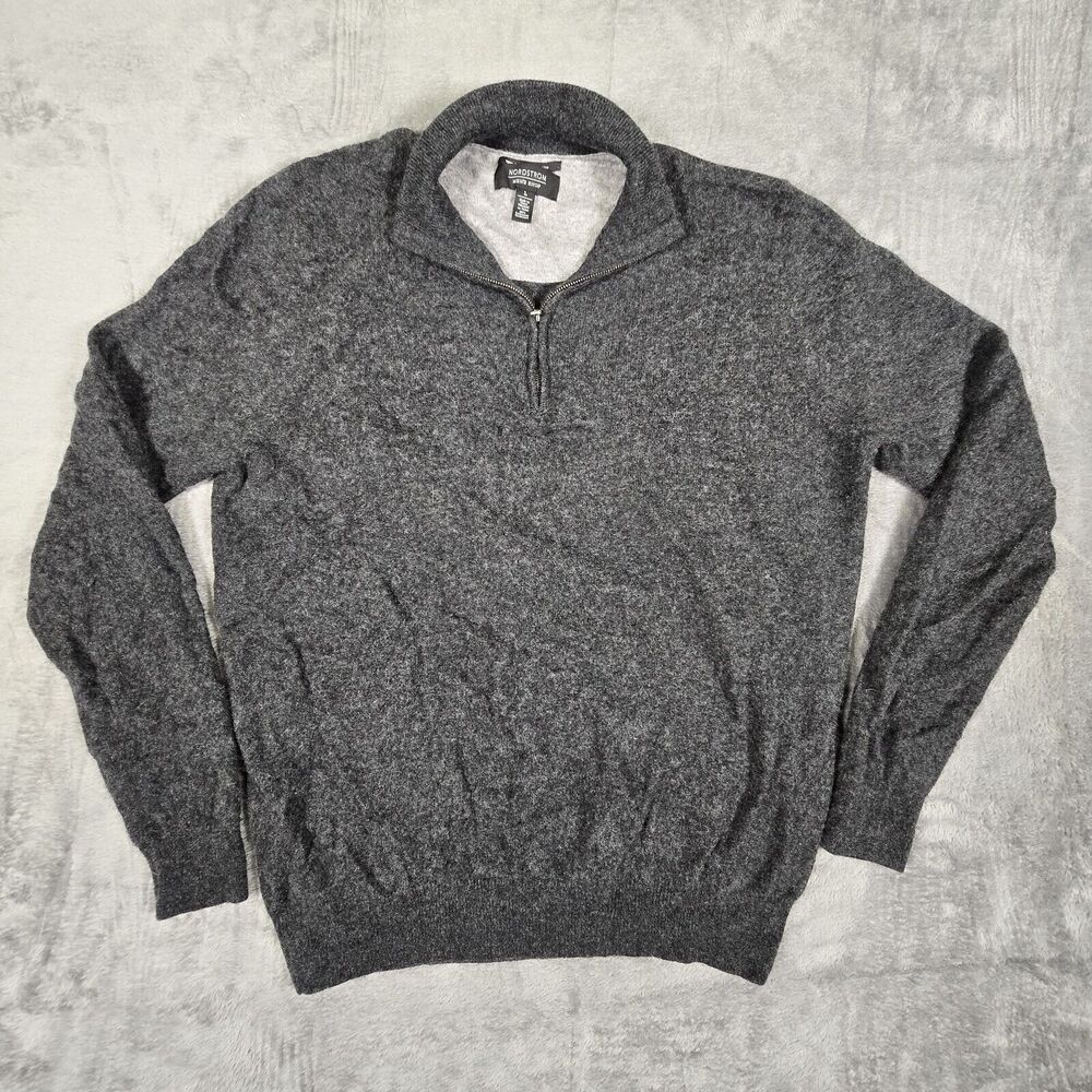 Nordstrom Men's Shop 100% Cashmere 1/4 Zip Charcoal Sweater Sz Large Please Read